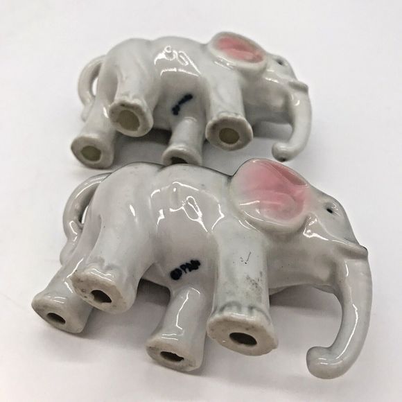 Vintage Pair (2) of Miniature Ceramic Gray & White Elephant Figurines Japan - Picture 8 of 8